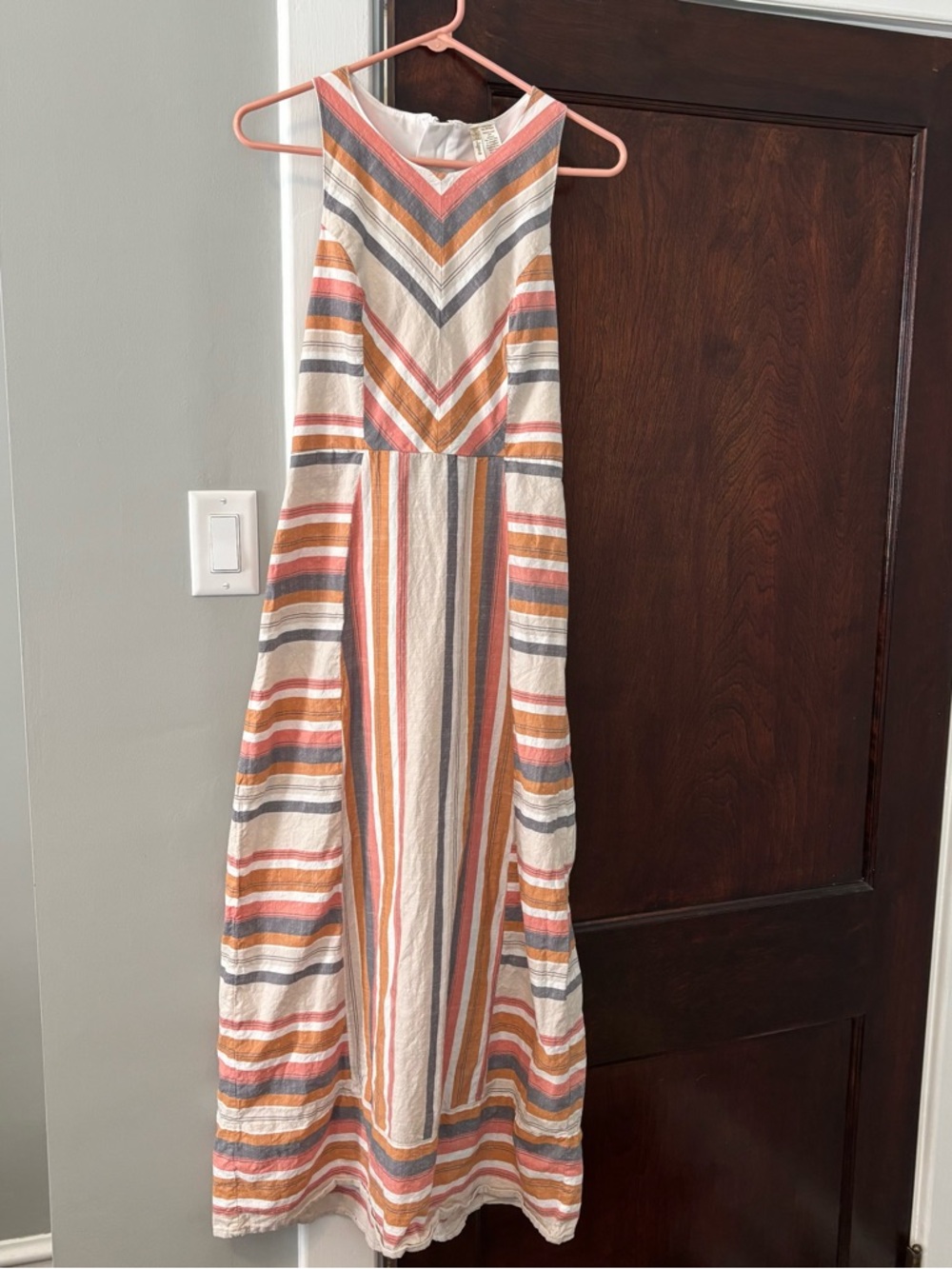 Japna  Maxi Dress Sundress Large Striped Back Zipper And Cut Out Cotton